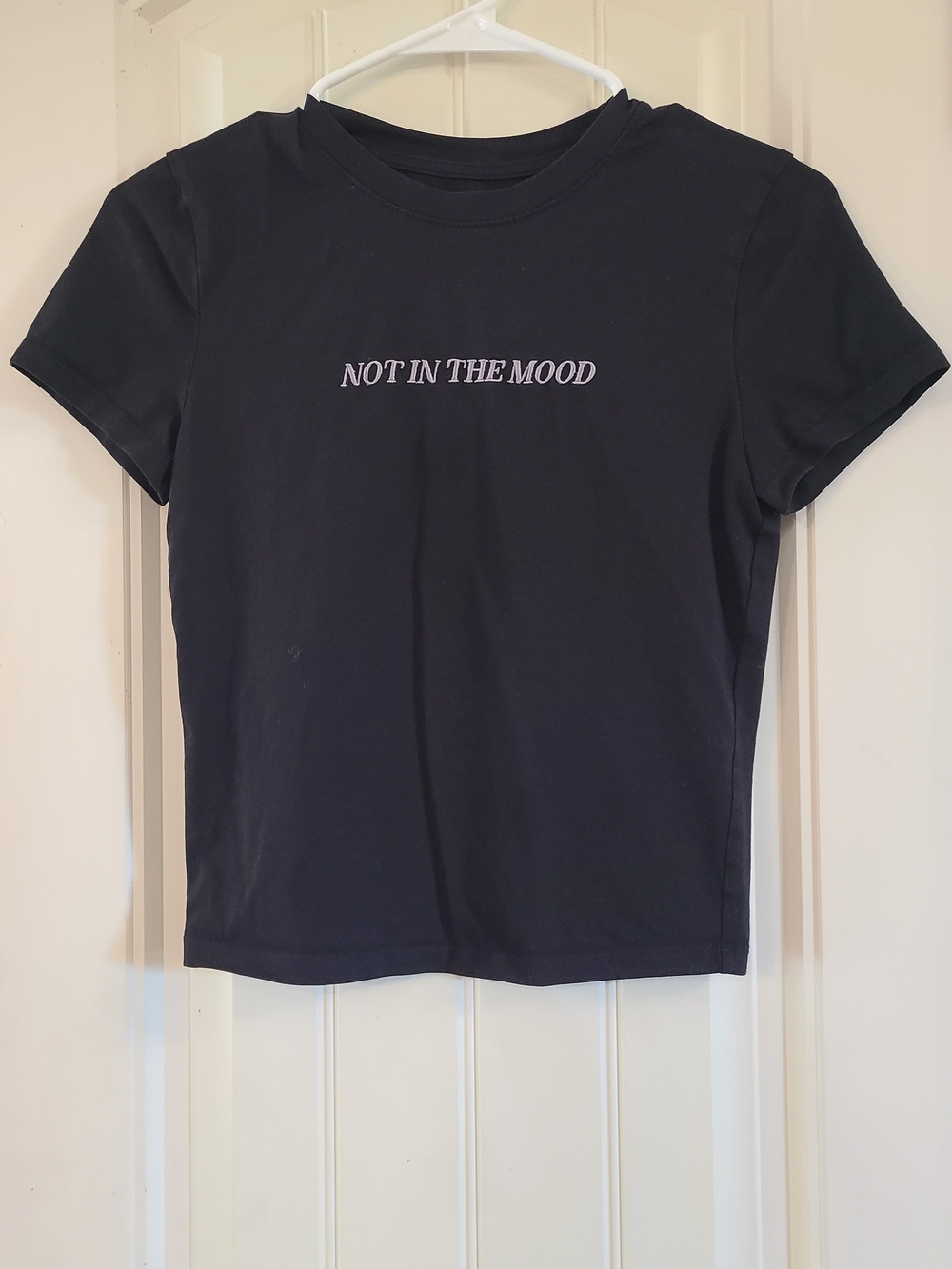 Women’s Black Short Sleeve Graphic Tee - NOT IN THE MOOD, Size S